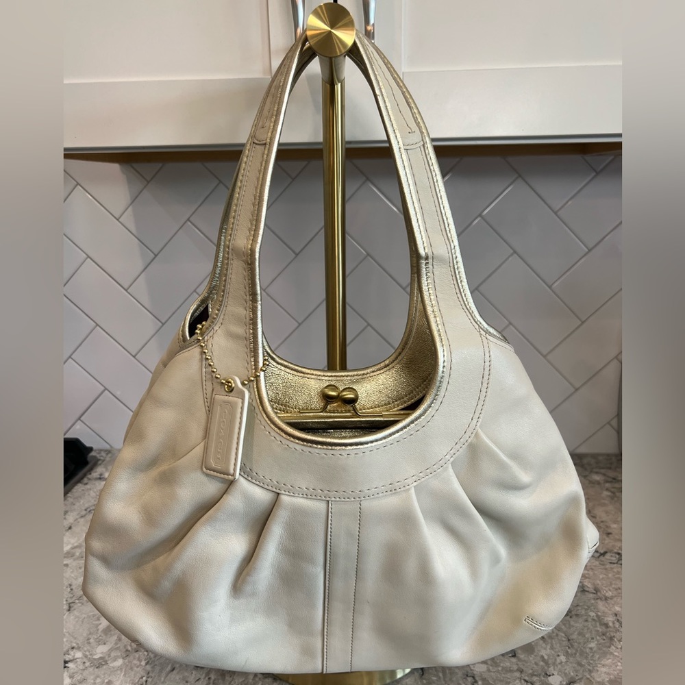 COACH ERGO TATTERSALL WITH KISSLOCK CREAM SATCHEL SHOULDER HANDBAG